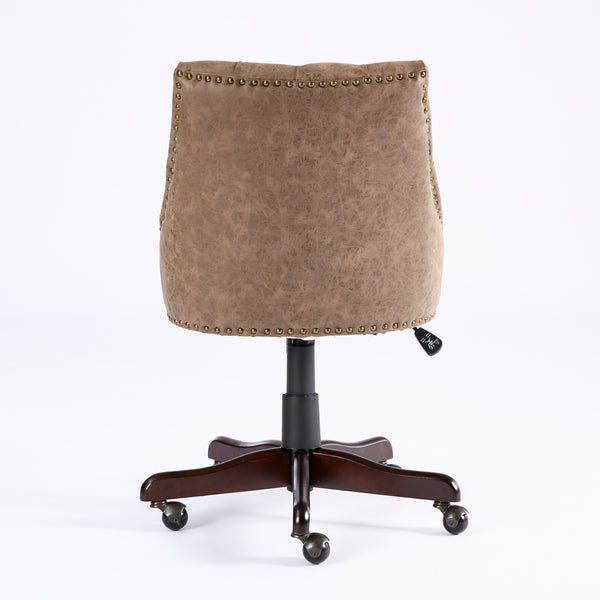 English Elm A&A Handcrafted Sheepskin-Pattern Office Chair with High-Rebound Foam, Solid Wood & Steel Legs, Retro Brown W1143P202750
