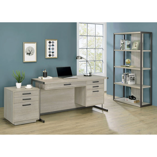 English Elm Loomis White-Washed Grey 4-Shelf Bookshelf 72"H Rustic Modern Open Frame Storage w/ Minimalist Charm B062P344965