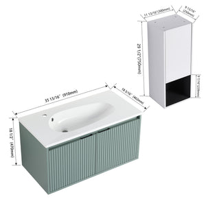 English Elm 36" Floating Bathroom Vanity with Drop-Shaped Resin Sink, Side Cabinet, Soft-Close Doors, Water-Resistant Finish W999S00332