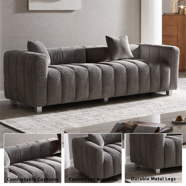 English Elm 83.46'' Velvet Three Seat Sofa Bubble Upholstered Couch with Sleek Metal Legs for Living Room Gray W2795S00039