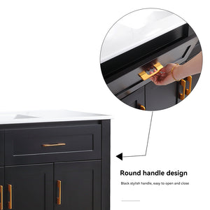 English Elm 48" Matte Black Bathroom Vanity with Ceramic Basin 4 Soft Close Doors and Drawers W3133P281660
