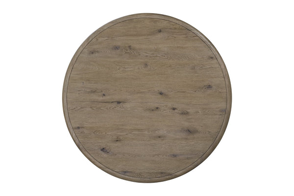 English Elm Round English Knotty Oak Round Table with Sculpted Pedestal, Solid Wood Veneer, Light Oak Finish B2699S00104