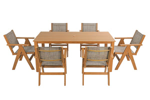 English Elm 68.9-inch Outdoor Rectangular Dining Table Hips Wood Grain Seats Six with Umbrella Hole W2085P364122