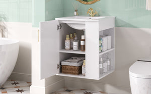 English Elm 20" Floating Bathroom Vanity with Ceramic Sink Soft Close Door and Open Side Shelf N710P332061K