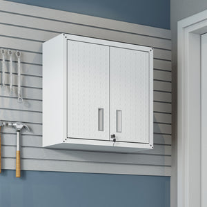 English Elm Floating Wall Mounted Garage Cabinet with Locking Doors and Diamond Texture Exterior White B365P398220