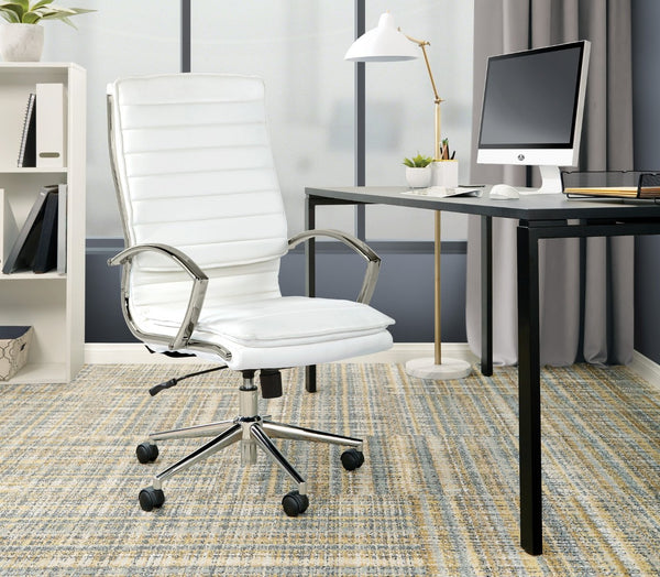 OSP Home Furnishings High Back Executive Office Chair with Faux Leather Upholstery Lumbar Support Chrome Arms White SPX23590C-U11