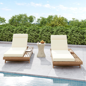 English Elm Lounge Chaise Outdoor Acacia Wood Slatted Frame with Water Resistant Cushion Resort Style Beige,Light Brown N770P442L67B