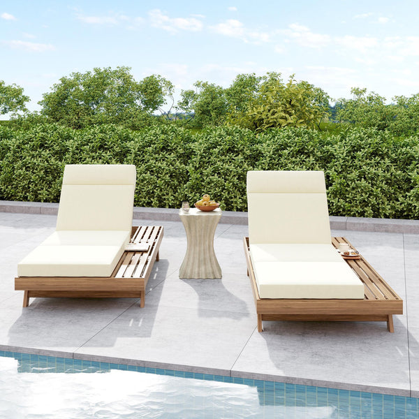 English Elm Lounge Chaise Outdoor Acacia Wood Slatted Frame with Water Resistant Cushion Resort Style Beige,Light Brown N770P442L67B