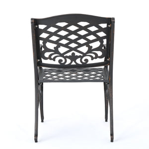 English Elm Phoenix Cast Aluminum Outdoor Dining Arm Chairs Ornate Lattice Scroll Garden Set Copper 54589.00SHNCOP