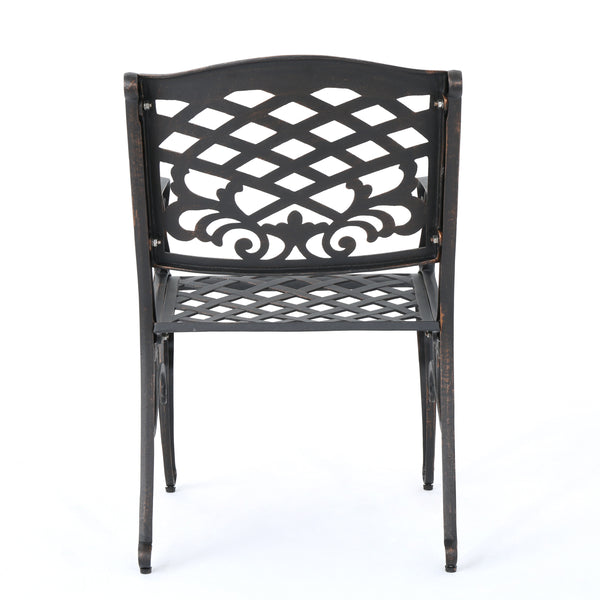 English Elm Phoenix Cast Aluminum Outdoor Dining Arm Chairs Ornate Lattice Scroll Garden Set Copper 54589.00SHNCOP