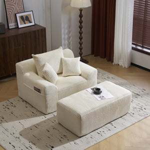English Elm Oversized corduroy chaise lounge with ottoman, plush boneless sofa, ergonomic pillows for relaxing comfort Beige W1901P278402