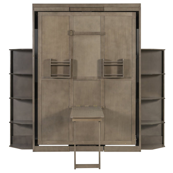 English Elm Rotating Murphy Wall Bed with Convertible Desk Dual Side Shelves Full Size Mdf Cabinet Gray LP000961AAE