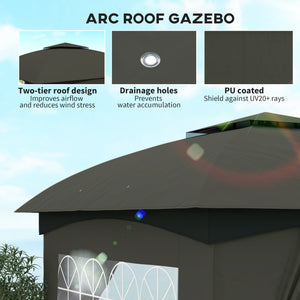 English Elm Double Tier Outdoor Gazebo with Arched Windows Steel Frame and Uv Resistant Polyester Canopy Dark Gray T3971P426847