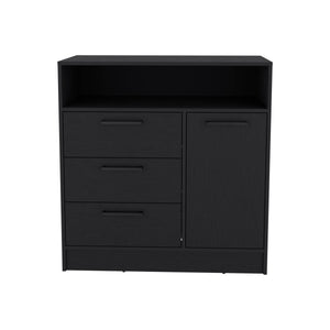 English Elm Omaha Dresser with 3 Spacious Drawers and Single Cabinet Storage, Sleek Pulls, Durable Wood Finish Black 38 L x 25 W x 4 H B070S00226