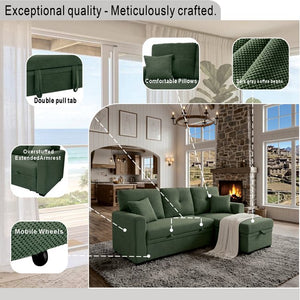 English Elm Sleeper Sectional with Storage Chaise Tufted Polyester Sofa Bed for Small Spaces W5568S00041