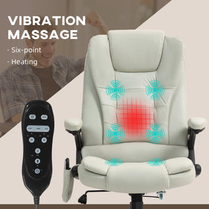 English Elm HOMCOM Executive Massage Office Chair with 6-Point Vibration, Lumbar Heat, Recline & Remote Control Beige W2225P229770