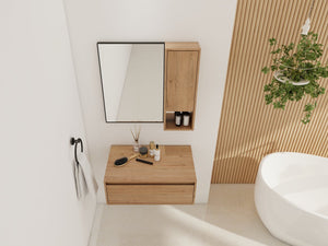 English Elm 30'' Wall Mounted Mirror Cabinet Black Aluminum Frame Soft Close Bathroom Storage W999S00539