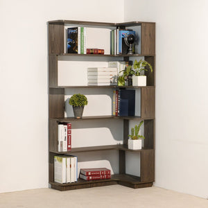 English Elm 90cm L-shaped Corner Bookcase Five Tier Mdf Open Shelving Unit for Home Office W2899P444161