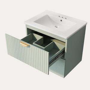 English Elm Modern 24-Inch Wall-Mounted Bathroom Vanity with 2 Drawers, Gold Handles, Space-Saving Luxury Green WF324047AAF