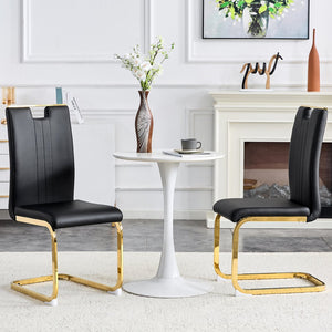 English Elm Modern Cantilever Gold Frame Pu Leather Dining Chairs Glam Set of Four Black,Gold W3875P372861
