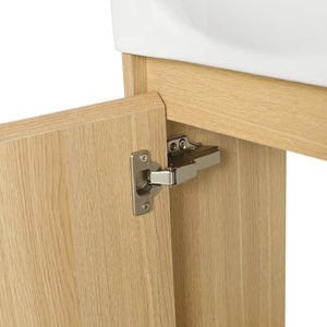 English Elm 16" Bathroom Vanity Sink Combo for Small Spaces — Compact Engineered Wood Cabinet with Ceramic Basin, Moisture-Resistant Finish and Hidden Handle, Easy Assembly Oak W1972P190339