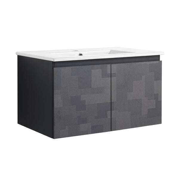 English Elm 30'' Floating Wall-Mounted Bathroom Vanity Set With Ceramic Sink, Soft-Close Doors & Modern Design W999S00209