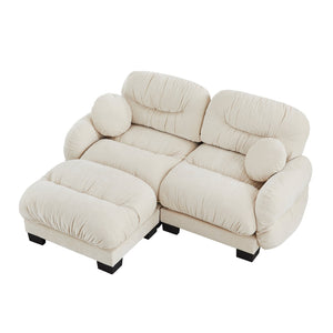 English Elm Pleated Chenille Sectional Sofa with Ottoman Ergonomic Foam Curved Armrests Living Room Beige W5656S00038