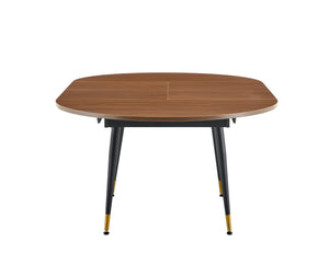 English Elm Walnut Oval Extendable Dining Table Seats up to Ten with Sleek Black Metal Legs W3875S00101
