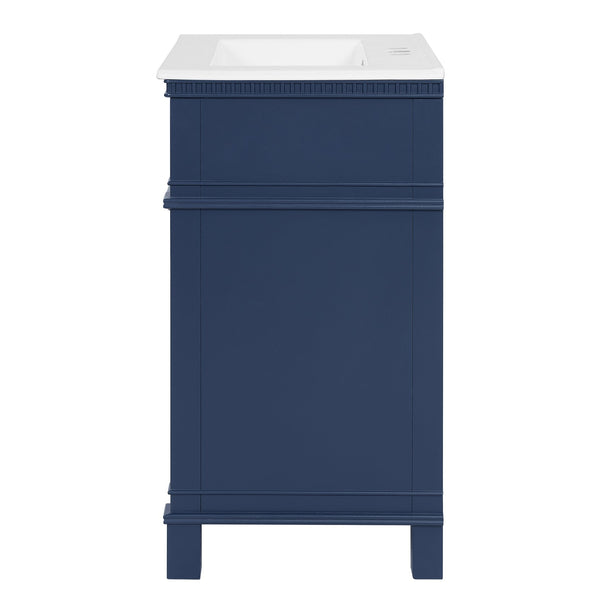 English Elm 24'' Carved Farmhouse Bathroom Vanity with Ceramic Sink Soft Close Storage Cabinet Blue N710P446530C