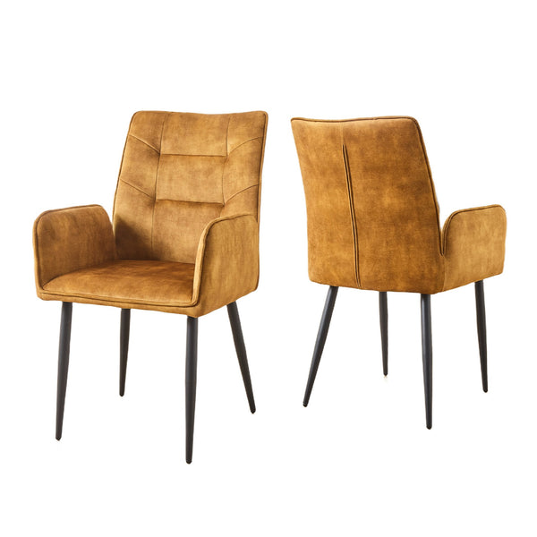 English Elm Modern Velvet Dining Chairs Set - Ergonomic Comfort With Stylish Iron Frames In Vibrant Mustard Yellow N842P284568Y