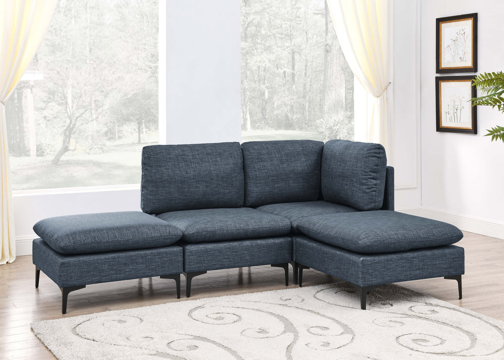 English Elm Linen Upholstered Modular Sectional Sofa with Black Metal Legs for Modern Living Dark Blue B2748S00118