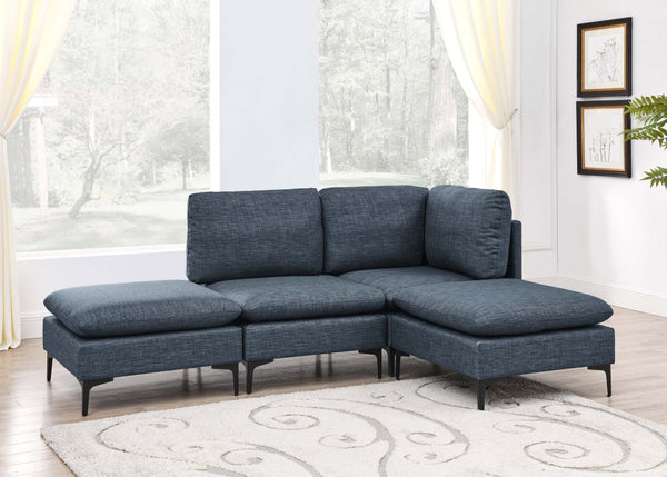 English Elm Linen Upholstered Modular Sectional Sofa with Black Metal Legs for Modern Living Dark Blue B2748S00118