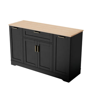 English Elm Trexm Multifunctional Sideboard with Pull Out Bottle Rack Adjustable Shelves Kitchen Storage Black XW000026AAB