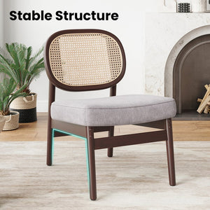English Elm Rattan Mid-Century Accent Chair with Handcrafted Rattan Back, Solid Wood Frame, Comfortable Velvet Seat khaki T3623P409099