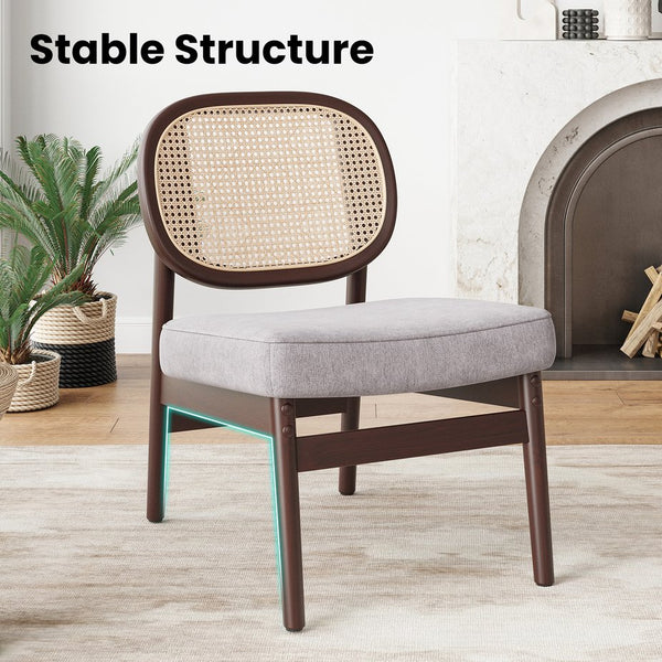 English Elm Rattan Mid-Century Accent Chair with Handcrafted Rattan Back, Solid Wood Frame, Comfortable Velvet Seat khaki T3623P409099