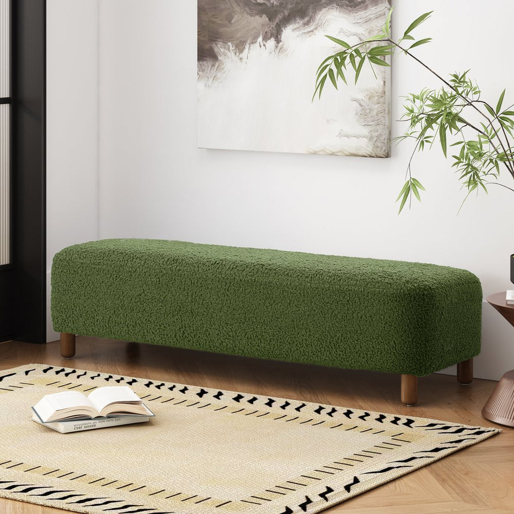 English Elm Comfortable Forest Green Upholstered Ottoman Bench for Living Room or Bedroom Seating N769P186934F