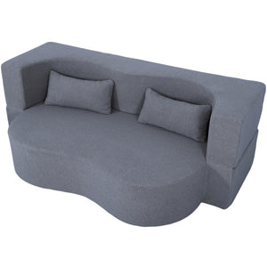English Elm 2-in-1 Convertible Sofa Bed - Full Size Folding Loveseat with Plush Teddy Fabric, No Assembly Needed Grey W3163P322890