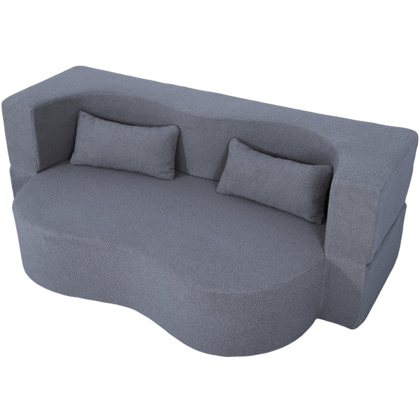 English Elm 2-in-1 Convertible Sofa Bed - Full Size Folding Loveseat with Plush Teddy Fabric, No Assembly Needed Grey W3163P322890