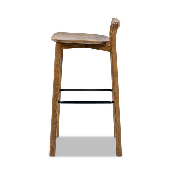 English Elm Jennifer Taylor Home - Sven Modern 30" Low Back Ash Wood Barstool with Black Iron Footrest — Durable, Sustainable Design Dark Brown B2719P395566