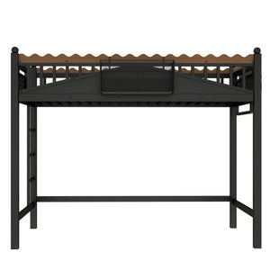 English Elm Twin Kids Platform Bed with Trundle Staircase Bookshelf and Rounded Safety Rails W1580S00380