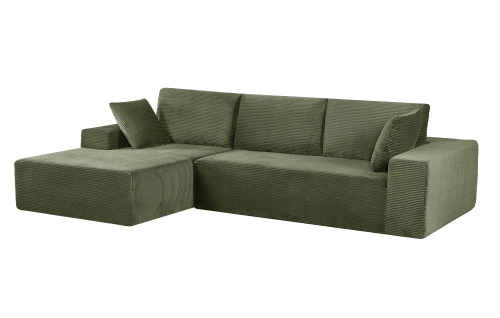 English Elm Cozyform Convertible Sectional Sofa In Dark Green Corduroy, No Assembly, Versatile Comfort & Style B2735P359709