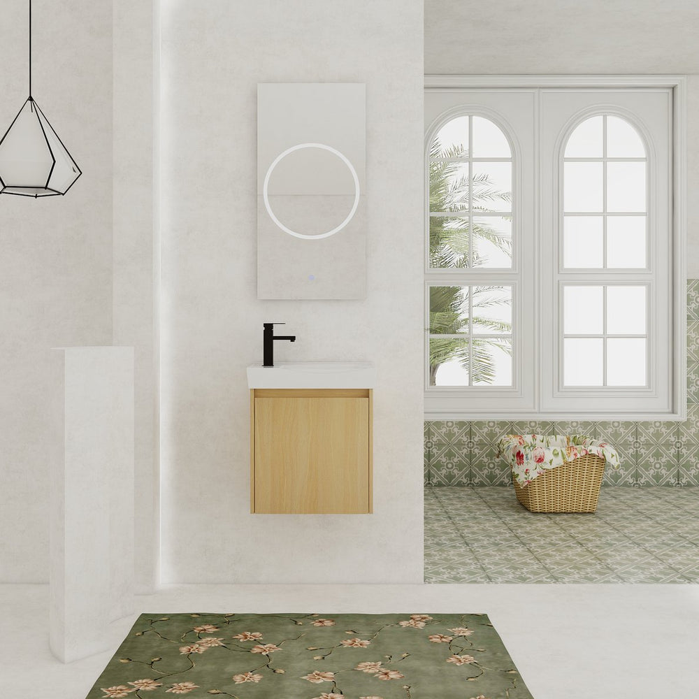 English Elm 20" Wall-Mounted Bathroom Vanity With Ceramic Sink - Stylish Oak Finish, Compact Storage Solution W1972P196394