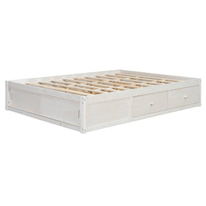 English Elm Queen Platform Bed with Four Storage Drawers Footboard Cubby Modern Low Profile Frame White LP000138AAK