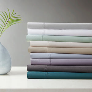 English Elm 4-piece Queen Sateen Cotton Blend Sheet Set for Cool Breathable Sleep Year Round Purple B035P437450