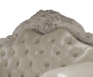 English Elm Dresden Tufted Faux Leather Accent Chair in Bone White with Pocket Coil Seat & 2 Plush Pillows B2726P285352