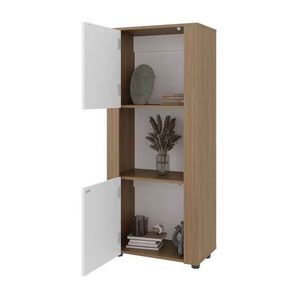 English Elm Hyder Two-tone Oak Vertical Bookcase with Concealed Doors and Open Display Shelf B097P474310
