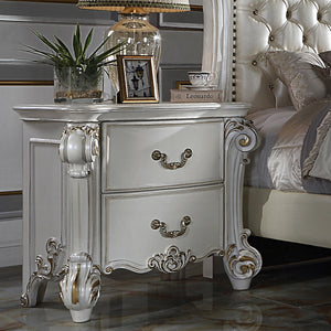 English Elm 2 Drawer Nightstand High Gloss Finish with Gold Accents, Modern Chic Storage for Bedroom Elegance Antique Cream B016P257256