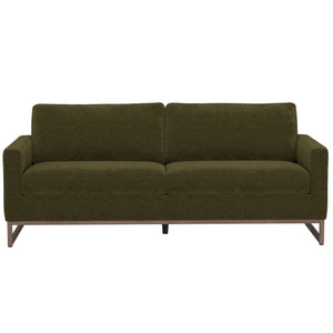 English Elm Green Olive Textured Fabric Sofa with Wraparound Metal Base for Modern Living Rooms B361P486924