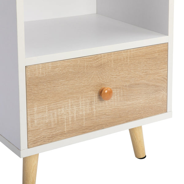 English Elm 2 Bedside Cupboard with Drawer and Shelf, White Nightstand with Pine Legs, Compact 15.75"L x 12"W x 21.5"H, Modern Storage Solution W2181P357561