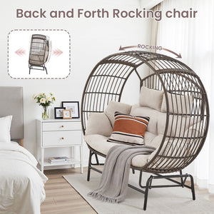 English Elm Oversized Pe Wicker Egg Glider Chair Two Person Patio Loveseat with Thick Cushions T3773P501788